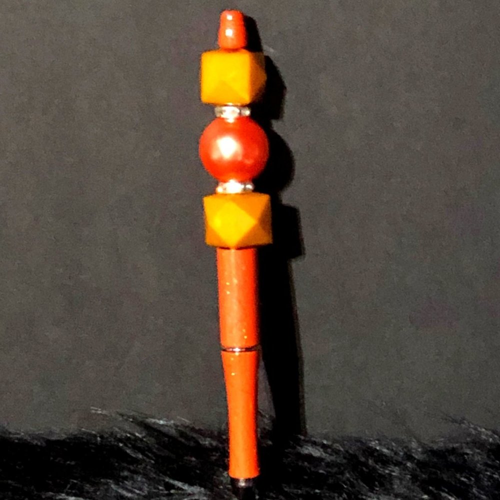 Handmade Glittery Orange and Gold Beaded‎ Ballpoint Pen